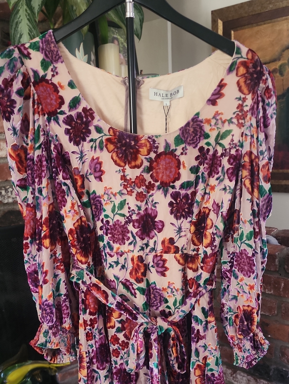 Hale Bob NWT Velvet Burnout Floral Mini Dress Pink Boho Romantic Size L - Picture 2 of 13
